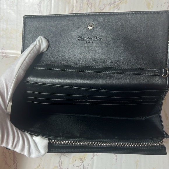 CHRISTIAN DIOR BLACK LAMBSKIN CANNAGE LADY DIOR RENDEZOUS WALLET ON CHAIN - Picture 11 of 17